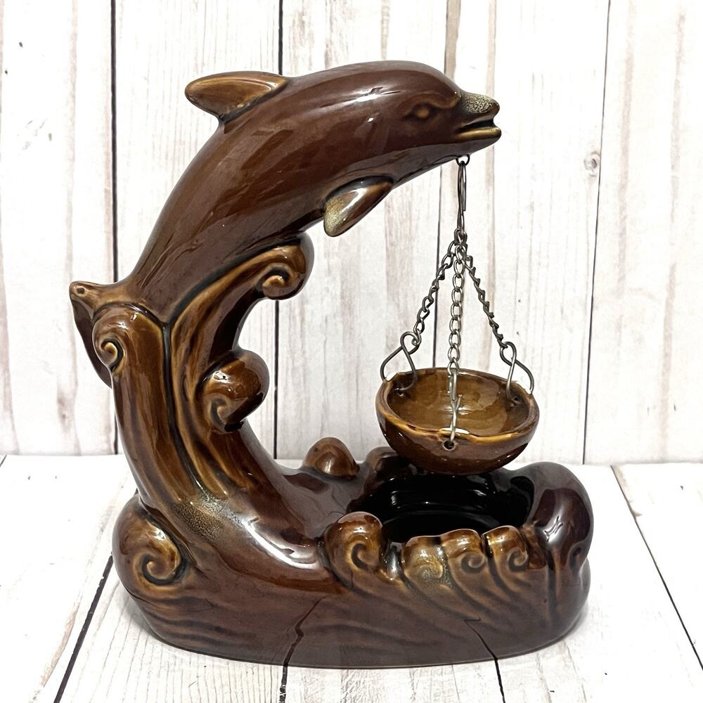 Vtg 90’s Aroma Oil Wax Warmer Brown Ceramic Crescent Moon Celestial Tea Light